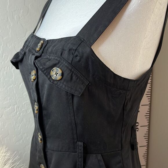 Forever 21 black button front dress w/ front pockets & belt loops. Super cute. - Picture 6 of 15